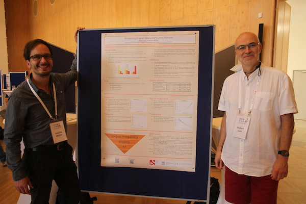 Robert Lew (right), poster (middle) and Sascha Wolfer (left) on EURALEX 2022 in Mannheim