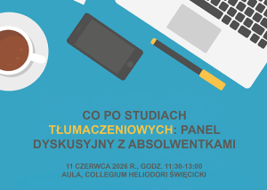 kolorowa grafika: biurko, na nim: filiżanka kawy, smartfon, mazak, laptop, notatnik
