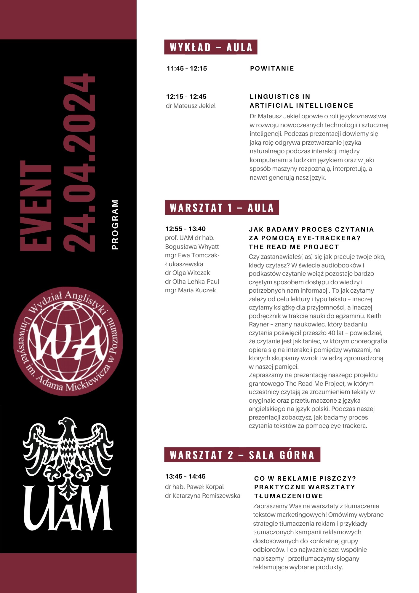 plakat promocyjny wydarzenia; tekst i ozdobniki graficzne