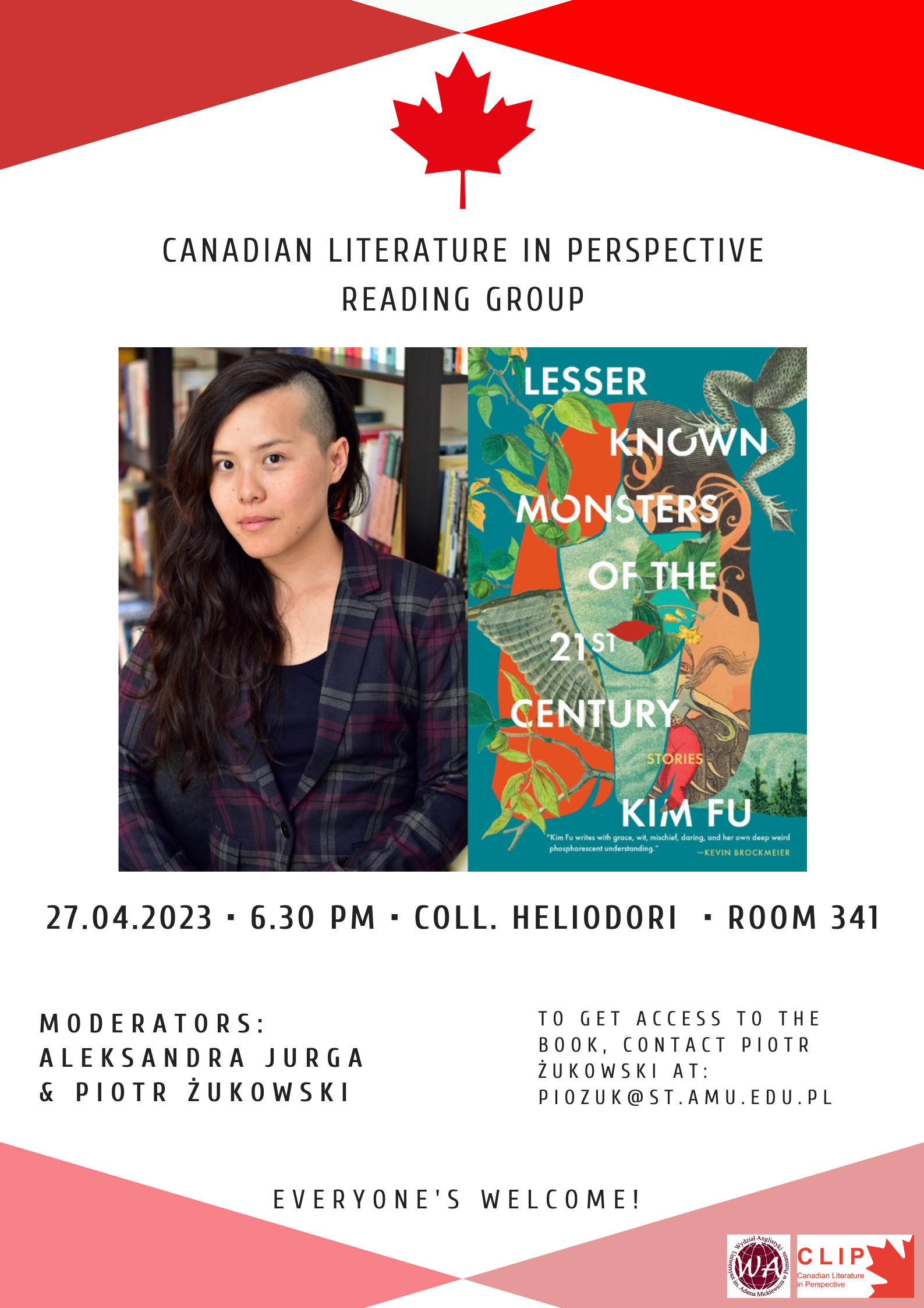 Plakat informujący o nadchodzącym spotkaniu koła naukowego Canadian Literature in Perspective