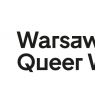 Czarny napis Warsaw Queer Week na białym tle. 