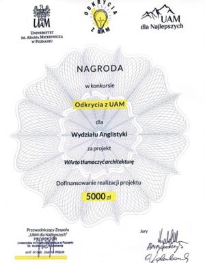 Projekt „WArto tłumaczyć architekturę” laureatem 1. nagrody w konkursie „Odkrycia z UAM”