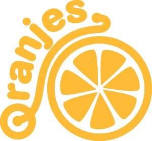 Logo of the {Oranjes} reading group; caption {Oranjes} and a shape reminiscent of an orange or a bicycle made of an orange, all in orange on a white background