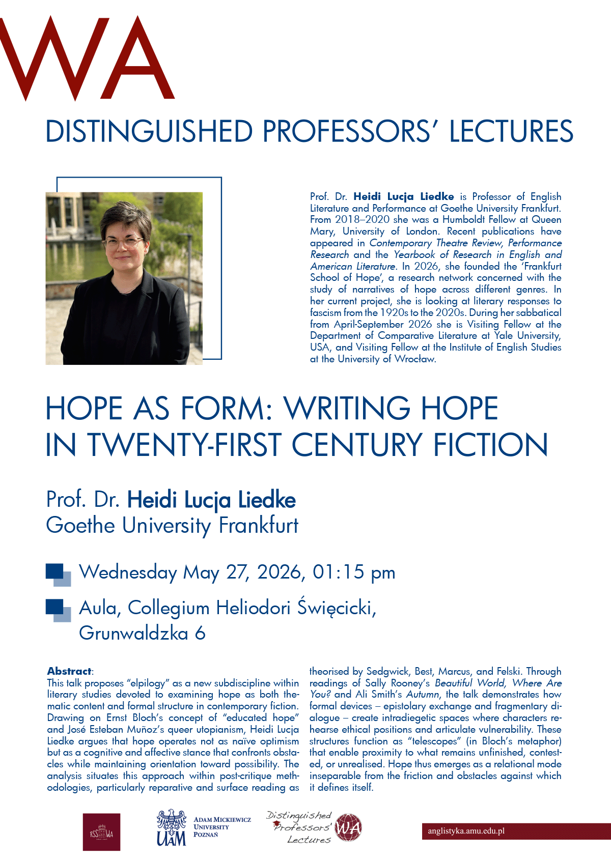 promotional poster: basic information on the event as provided on the associated page, a photograph of the speaker, and some graphics