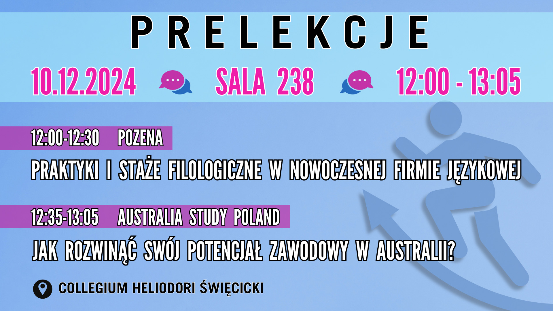 grafika promocyjna wydarzenia {Dzień z Biurem Karier na Wydziale Anglistyki}: kolorowe tło, tekst zawierający wybrane elementy treści przedstawionej na powiązanej stronie