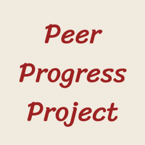 napis w języku angielskim „Peer Progress Project” na barwnym tle