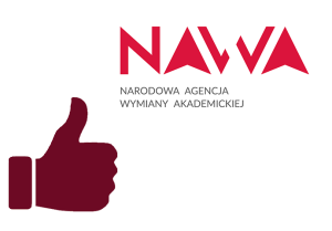 obraz kciuka w górę w barwach Wydziału Anglistyki oraz znak NAWA (Narodowa Agencja Wymiany Akademickiej)