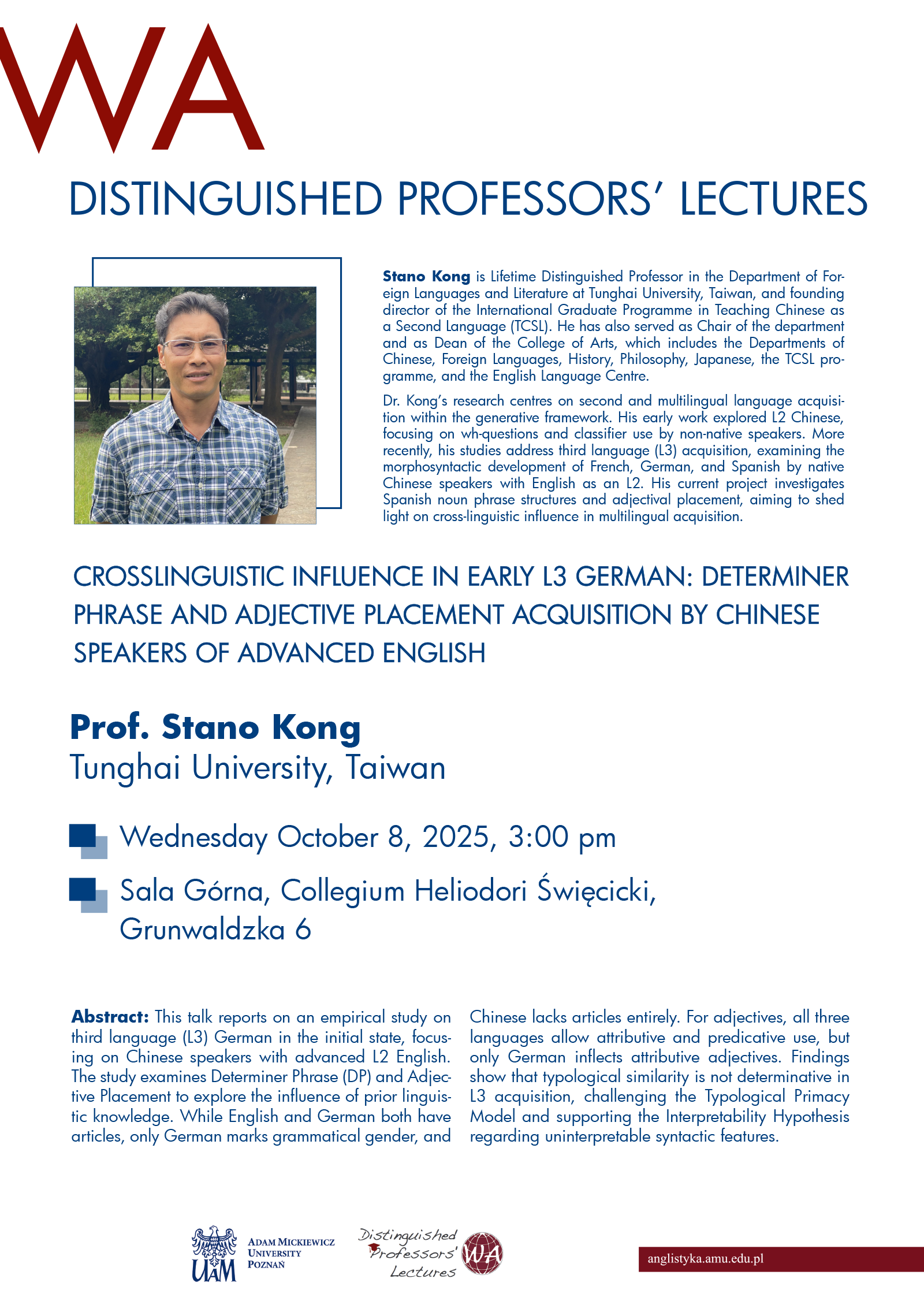 promotional poster: basic information on the event as provided on the associated page, a photograph of the speaker, and some graphics