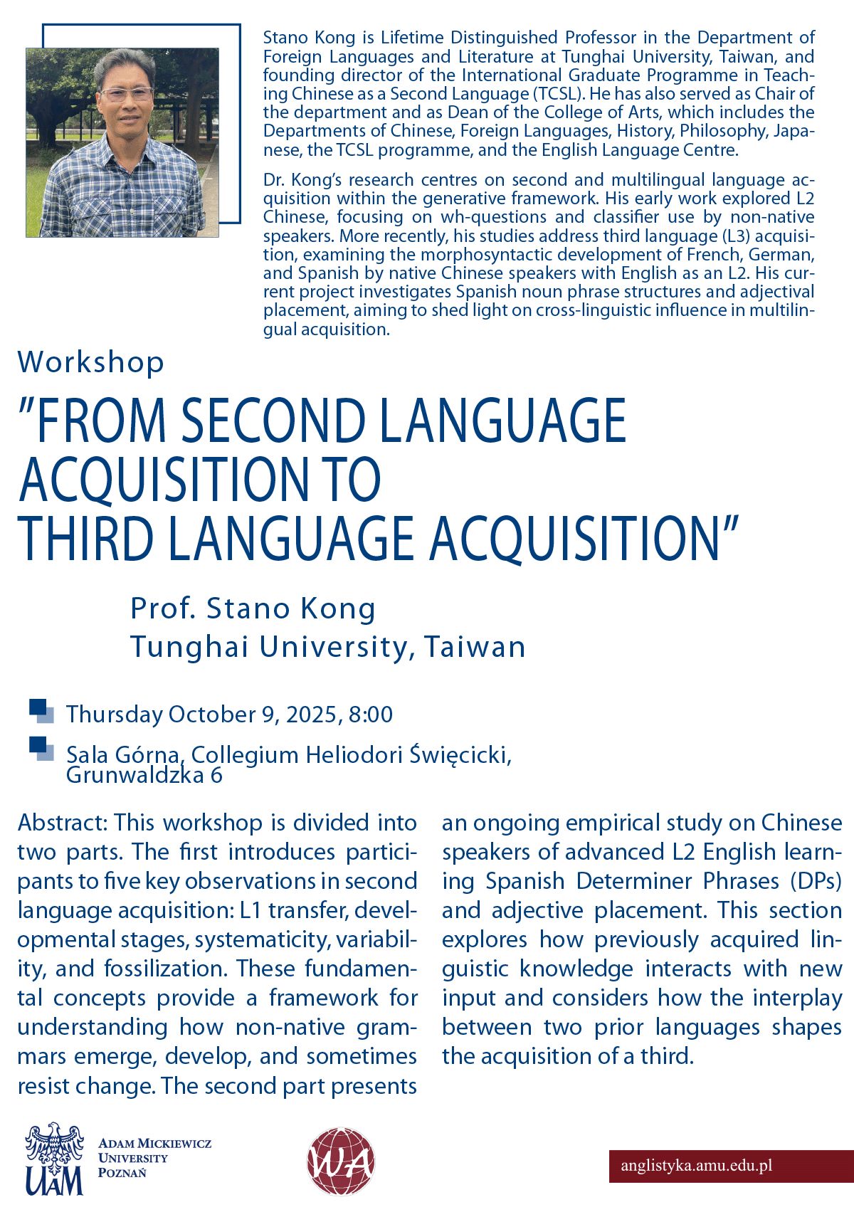 promotional poster: basic information on the event as provided on the associated page, a photograph of the speaker, and some graphics