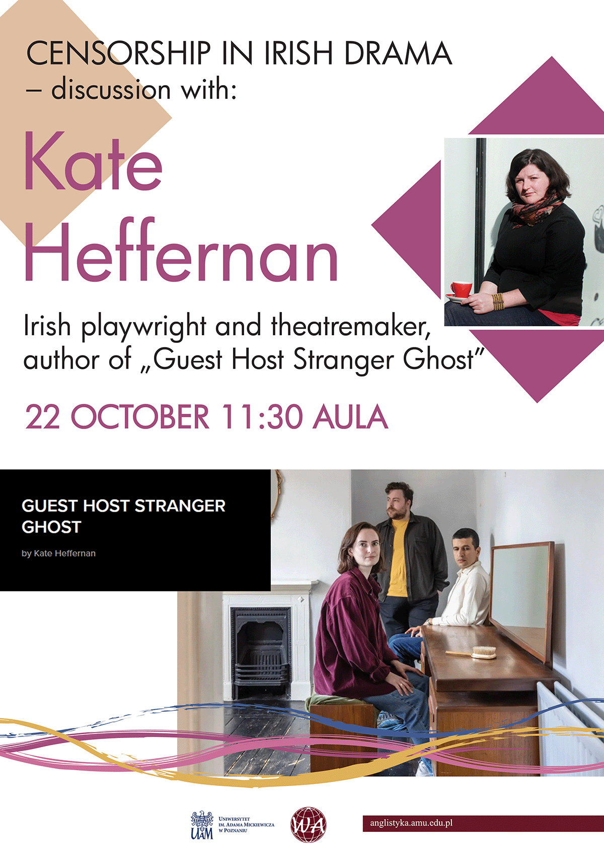 promotional poster: basic information on the event as provided on the associated page, a photograph of the speaker, and some graphics
