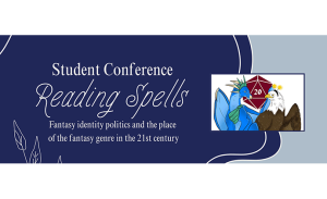 fragment of promotional pointer: the title of the conference and a logo; colourful background