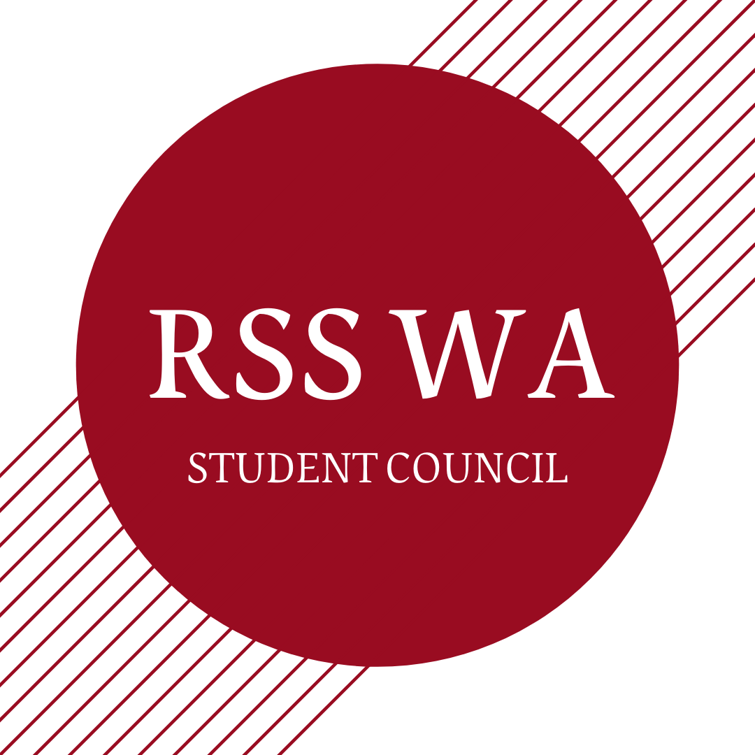 logo of the Student Council of the Faculty of English, letters spelling RSS WA on a geometric background