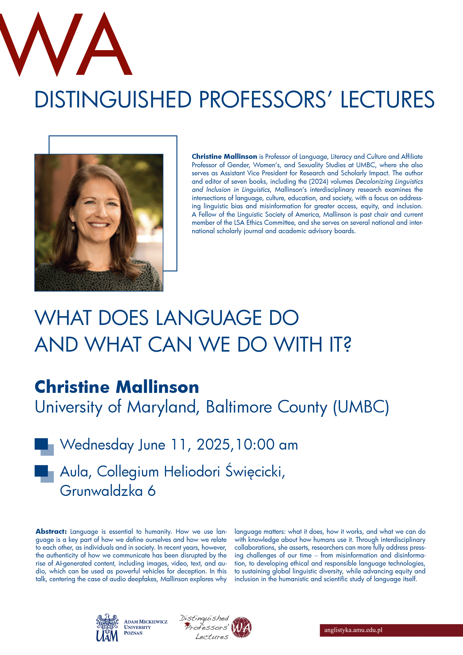 promotional poster: basic information on the event as provided on the associated page, a photograph of the speaker, and some graphics