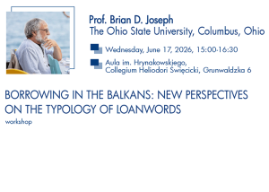 title card: basic information on the event as provided on the associated page, a photograph of the speaker, and some graphics