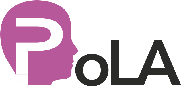 picture: a silhouette of human head pointing to the right with the letter P drawn inside, and the letters o, L, and A forming a row in front of it