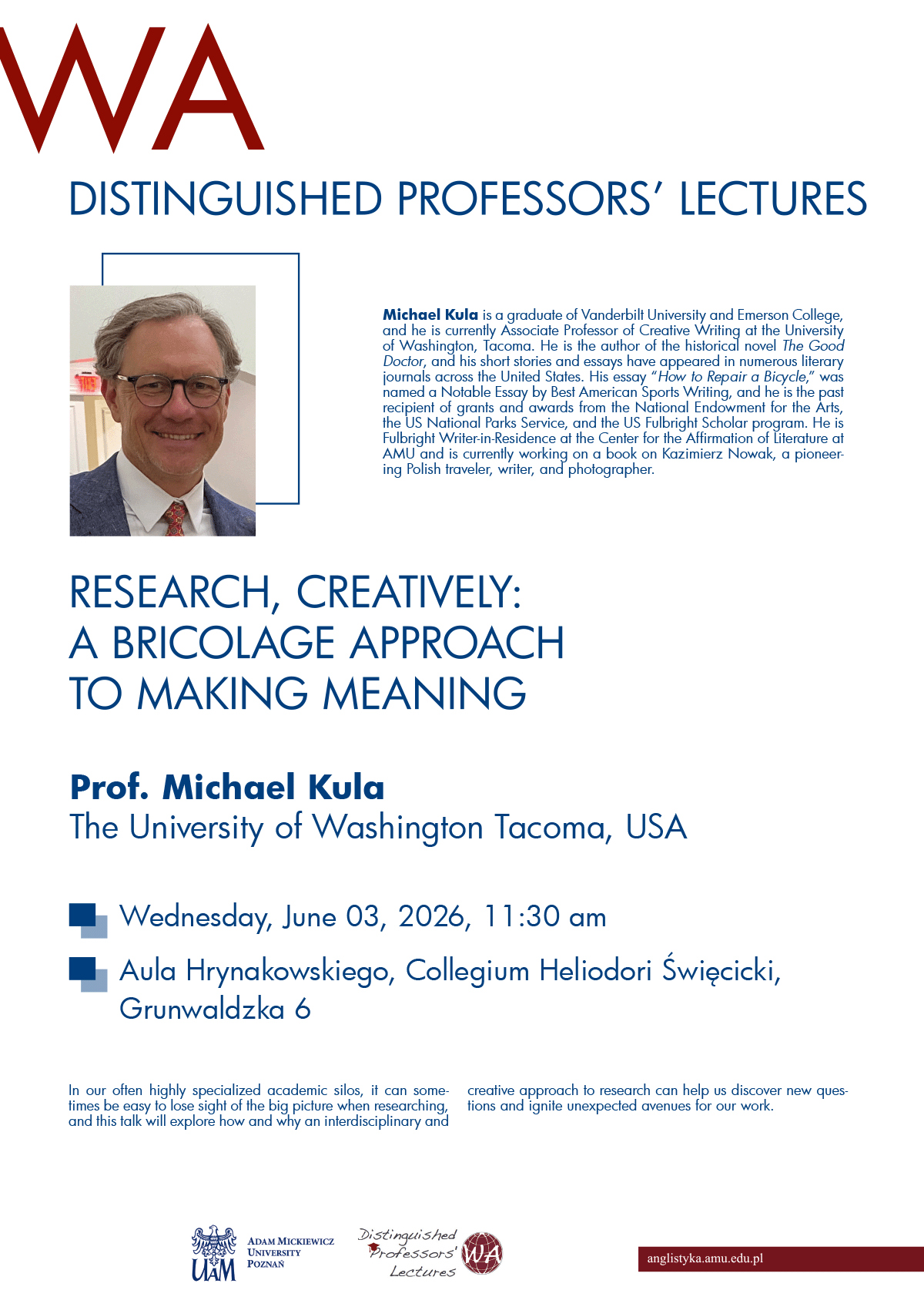 promotional poster: basic information on the event as provided on the associated page, a photograph of the speaker, and some graphics