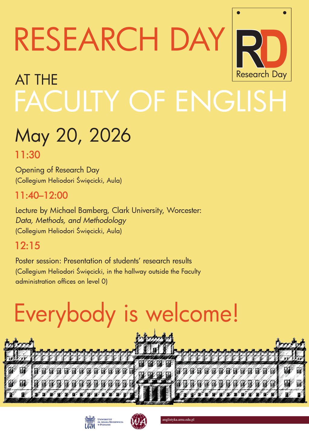 promotional poster: textual information as provided on the page, some graphics, including a drawing with the seat of the Faculty