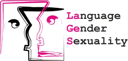 abstraktcyjna rycina dwóch głów ludzkich zwróconych jedna ku drugiej oraz napis w języku angielskim {Language Gender Sexuality}