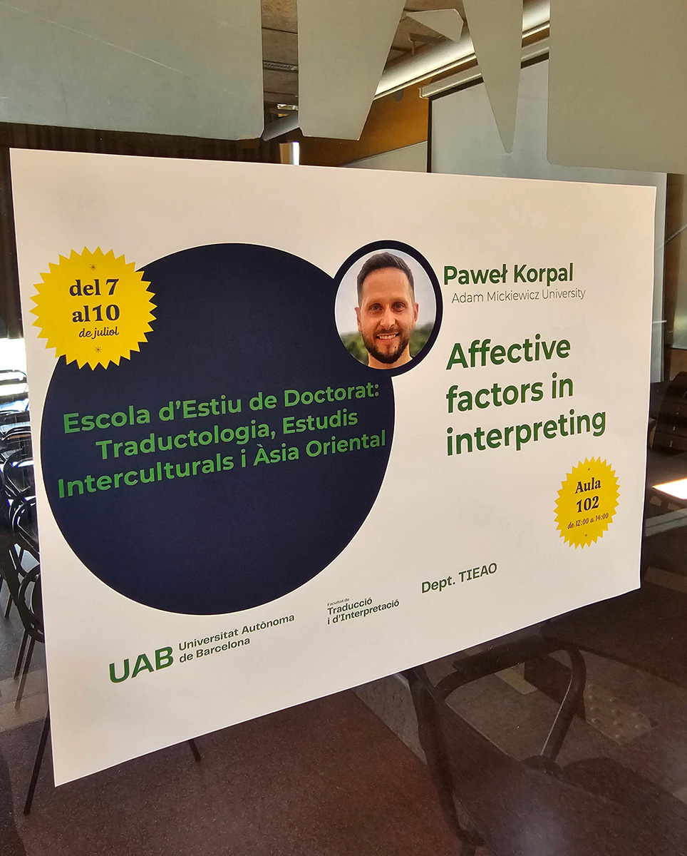 photograph: a poster promoting prof. Paweł Korpal’s workshop on display at Universitat Autònoma de Barcelona