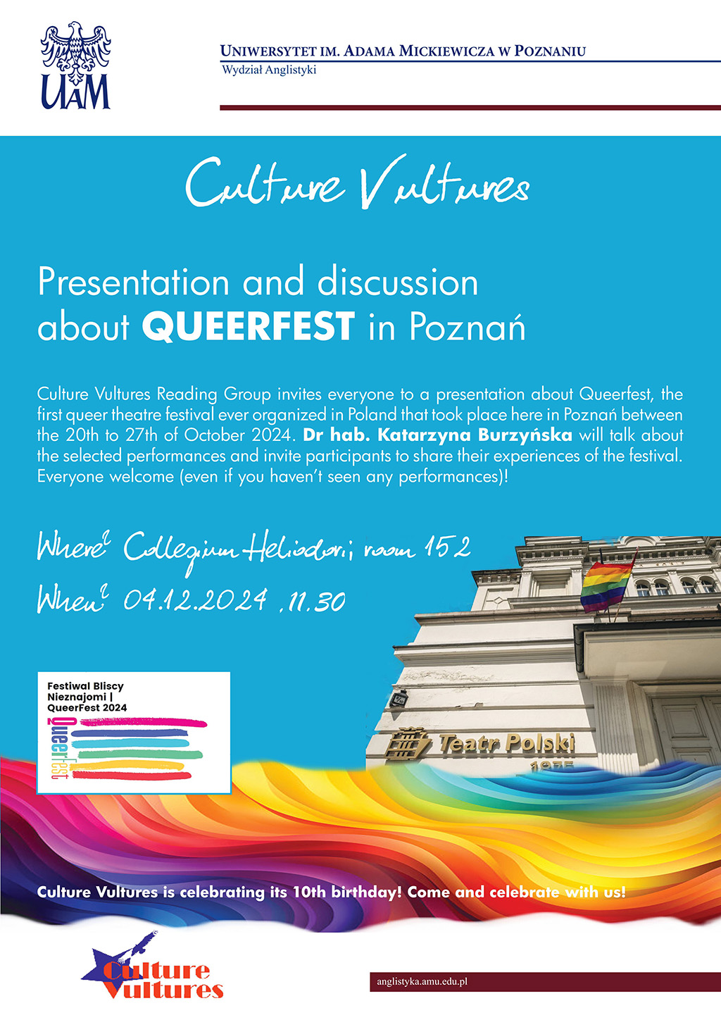 Promotional poster: details of the event as provided on the associated page, all on a colourful background