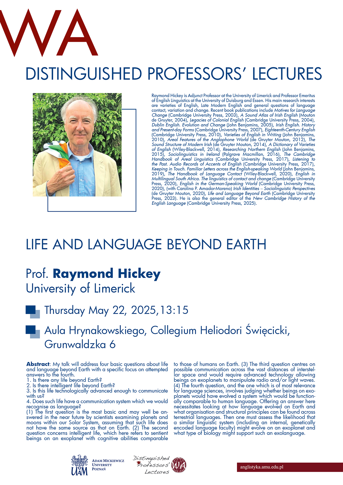 promotional poster: basic information on the event as provided on the associated page, a photograph of the speaker, and some graphics