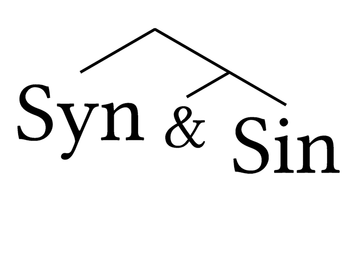 Logo of the Syn and Sin reading group, a binary tree (with its root a the top) branching out into two sub-constituents, the right-hand one branching further into another two, the terminal nodes filled with the captions: Syn, an ampersand, and Sin, all black on transparent