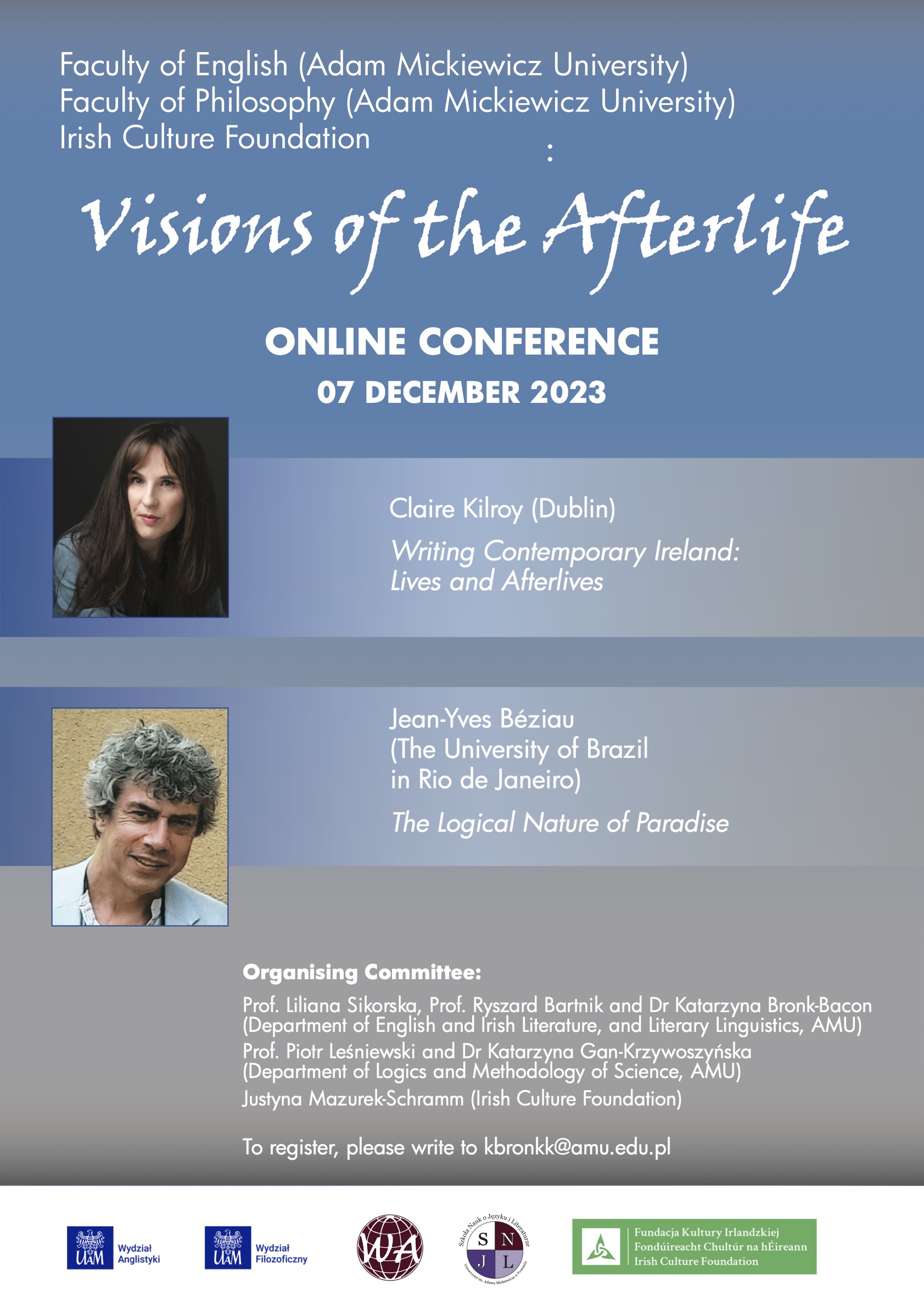 Visions of the afterlife - poster with images of two plenary speakers